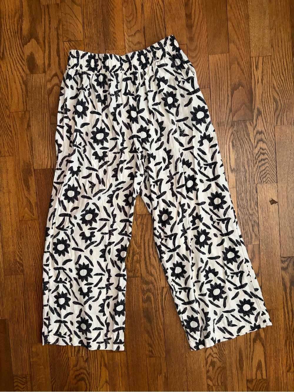 Christian Siriano Wide-Leg Trousers Black White Botanical Print Women Size Small